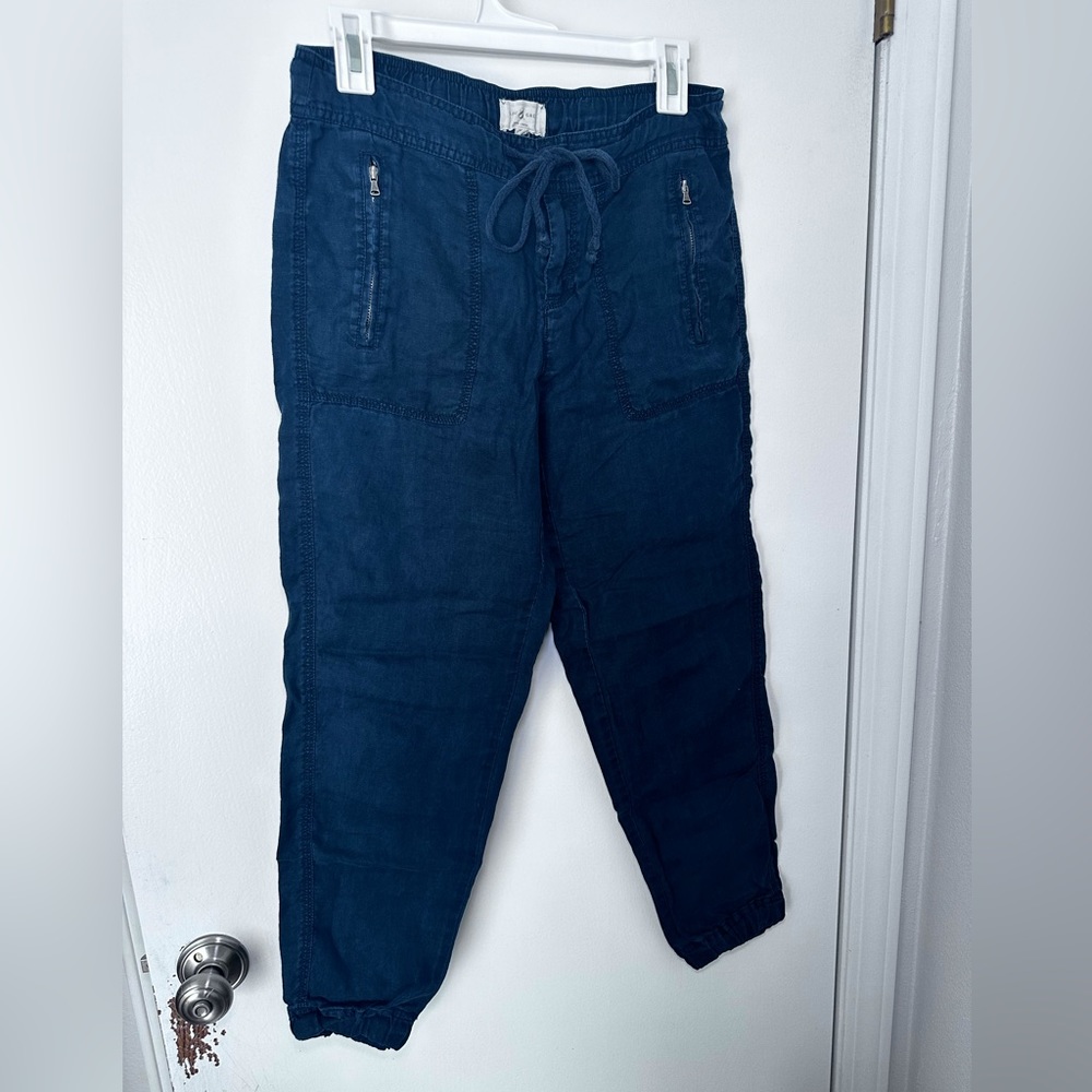 Lou & Grey linen xs casual pant jogger navy blue